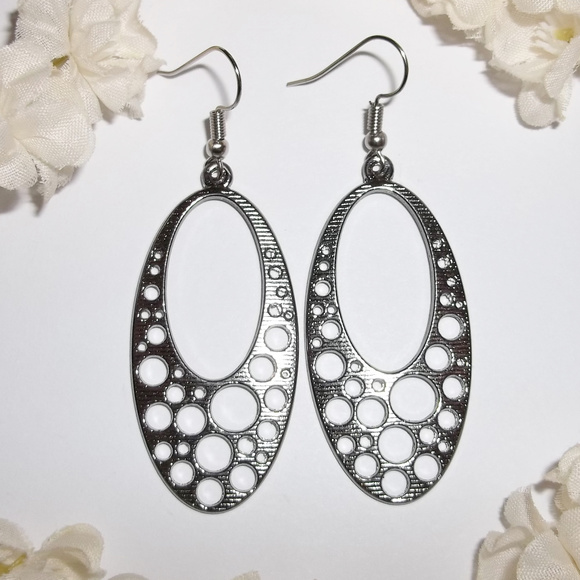 Edgy Hoop Earrings Dark Silver Gunmetal Jewelry Gift Idea For Her Dangle 3965 - Picture 2 of 8